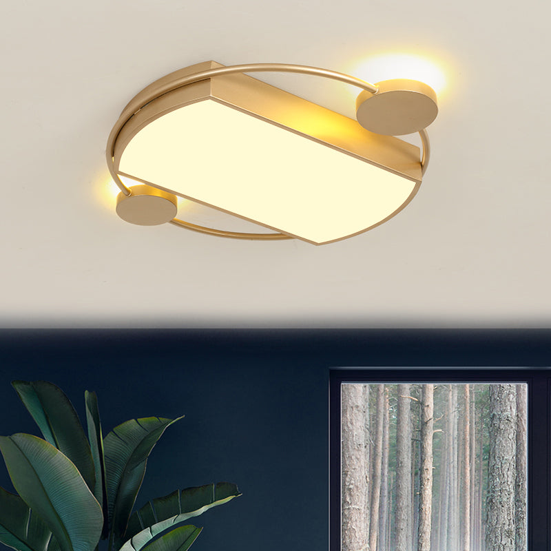 Metal Round and Rectangle Flush Light Fixture Modern LED Gold Ceiling Flush Mount, 16"/19.5" Wide