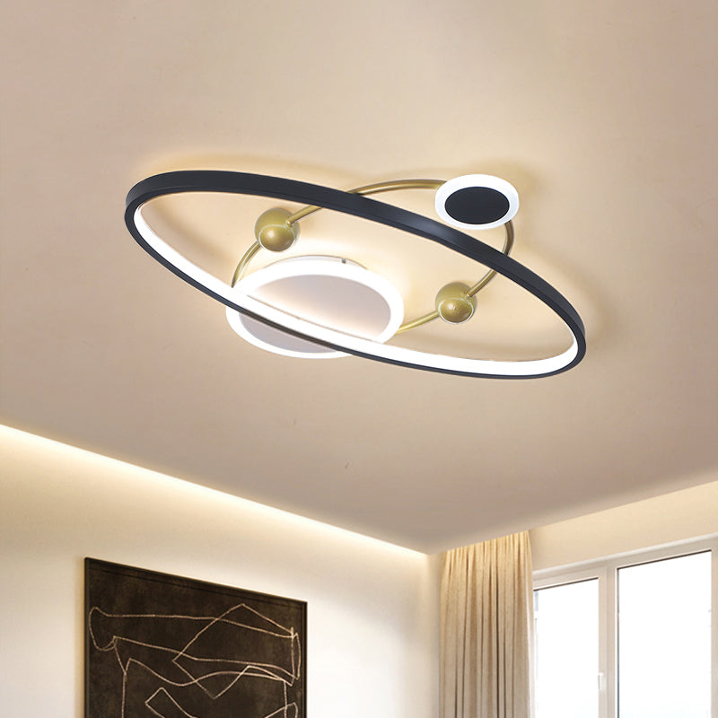 Black and Gold Oval Ring Flushmount Lighting Modern LED Metallic Flush Ceiling Lamp in Warm/White Light, 20.5"/24.5" Wide