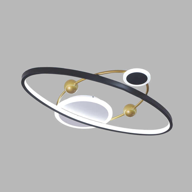 Black and Gold Oval Ring Flushmount Lighting Modern LED Metallic Flush Ceiling Lamp in Warm/White Light, 20.5"/24.5" Wide