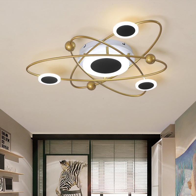 Metallic 3-Oval Ring Flush Mount Ceiling Light Contemporary LED Gold Flushmount in Warm/White Light for Living Room