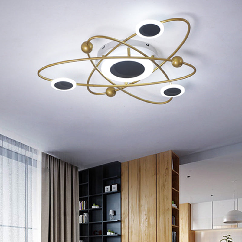 Metallic 3-Oval Ring Flush Mount Ceiling Light Contemporary LED Gold Flushmount in Warm/White Light for Living Room