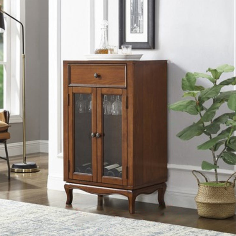 Traditional Rubber Wood Display Stand Glass Doors Hutch Cabinet with Doors for Dining Room