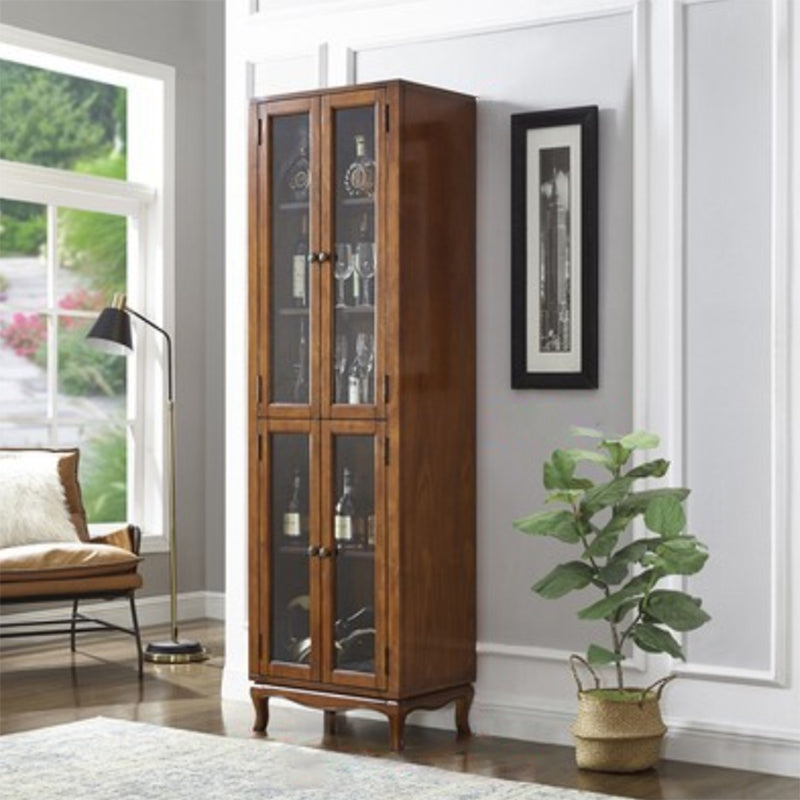 Traditional Rubber Wood Display Stand Glass Doors Hutch Cabinet with Doors for Dining Room