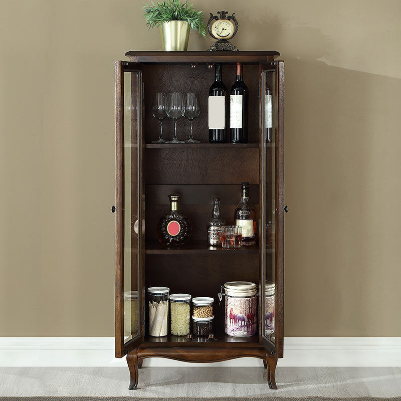 Traditional Rubber Wood Display Stand Glass Doors Hutch Cabinet with Doors for Dining Room