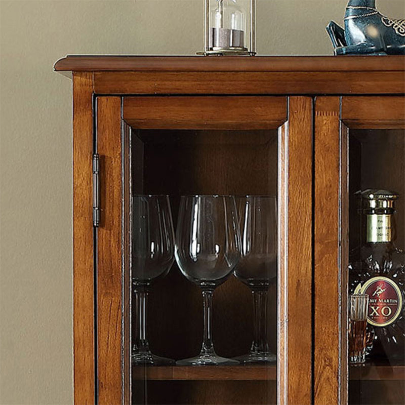 Traditional Rubber Wood Display Stand Glass Doors Hutch Cabinet with Doors for Dining Room