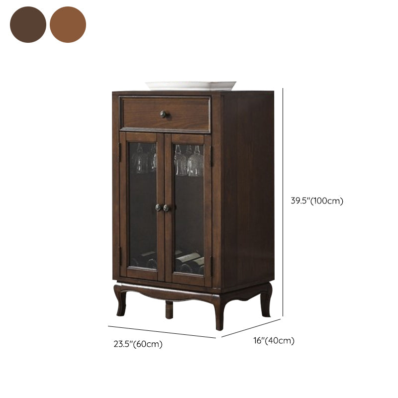Traditional Rubber Wood Display Stand Glass Doors Hutch Cabinet with Doors for Dining Room