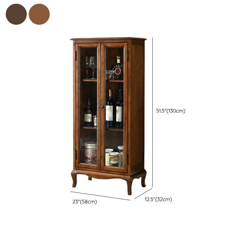 Traditional Rubber Wood Display Stand Glass Doors Hutch Cabinet with Doors for Dining Room