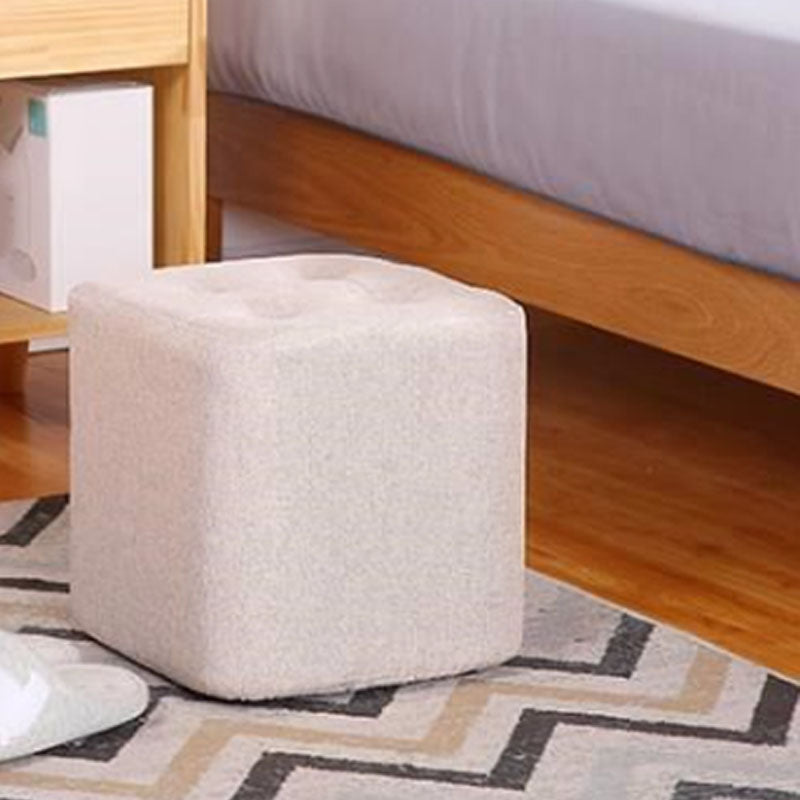 Contemporary Square Shape Cube Linen Blend Upholstered Ottoman