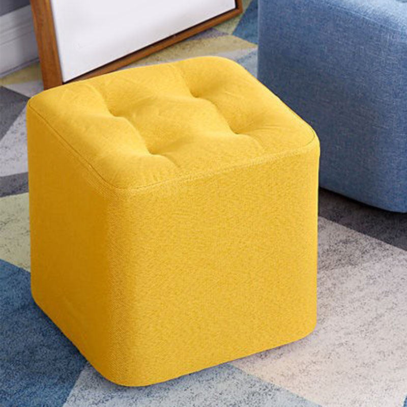 Contemporary Square Shape Cube Linen Blend Upholstered Ottoman