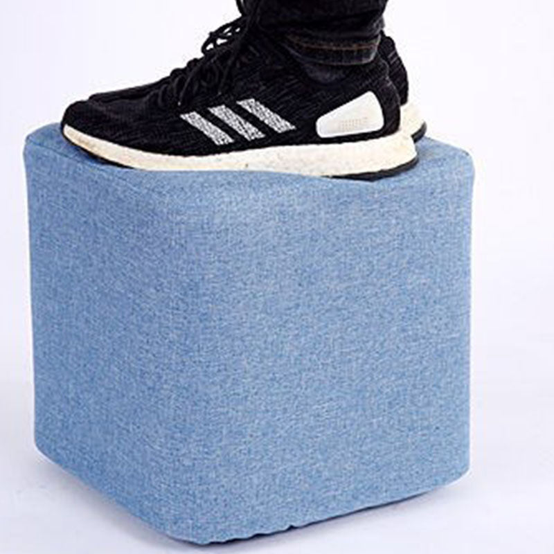 Contemporary Square Shape Cube Linen Blend Upholstered Ottoman