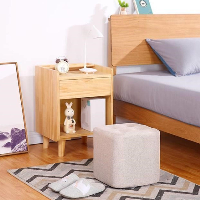 Contemporary Square Shape Cube Linen Blend Upholstered Ottoman