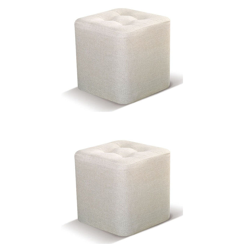 Contemporary Square Shape Cube Linen Blend Upholstered Ottoman