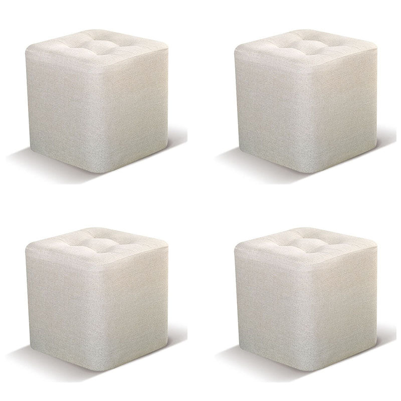 Contemporary Square Shape Cube Linen Blend Upholstered Ottoman