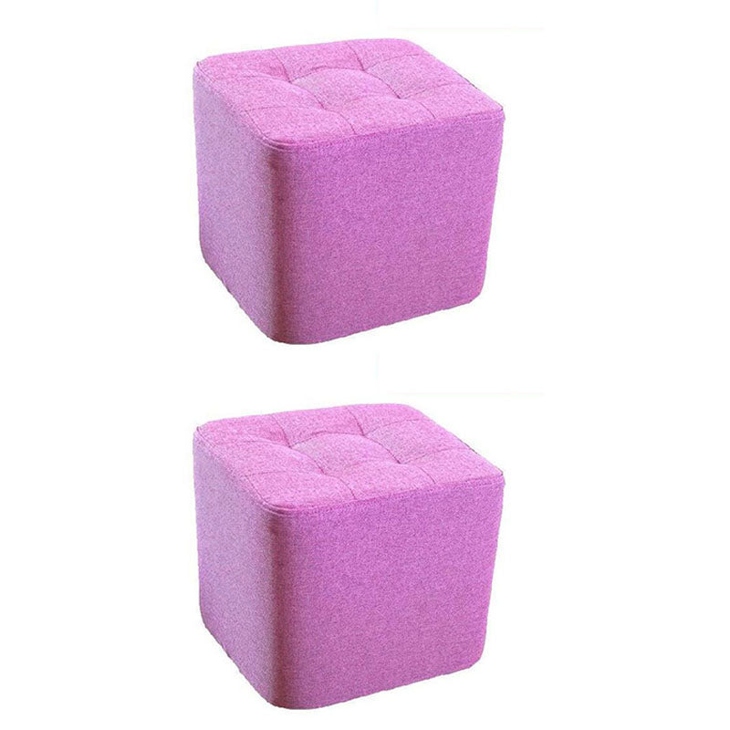 Contemporary Square Shape Cube Linen Blend Upholstered Ottoman