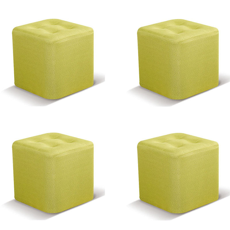 Contemporary Square Shape Cube Linen Blend Upholstered Ottoman
