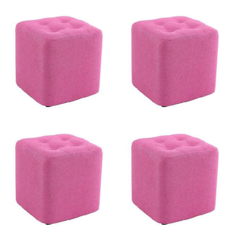 Contemporary Square Shape Cube Linen Blend Upholstered Ottoman