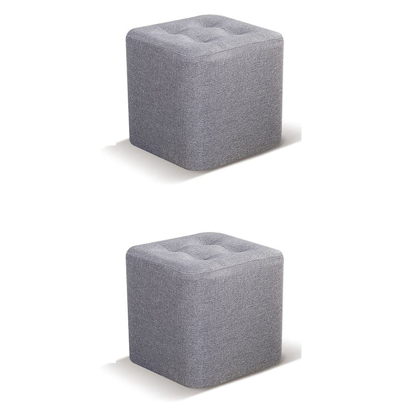 Contemporary Square Shape Cube Linen Blend Upholstered Ottoman