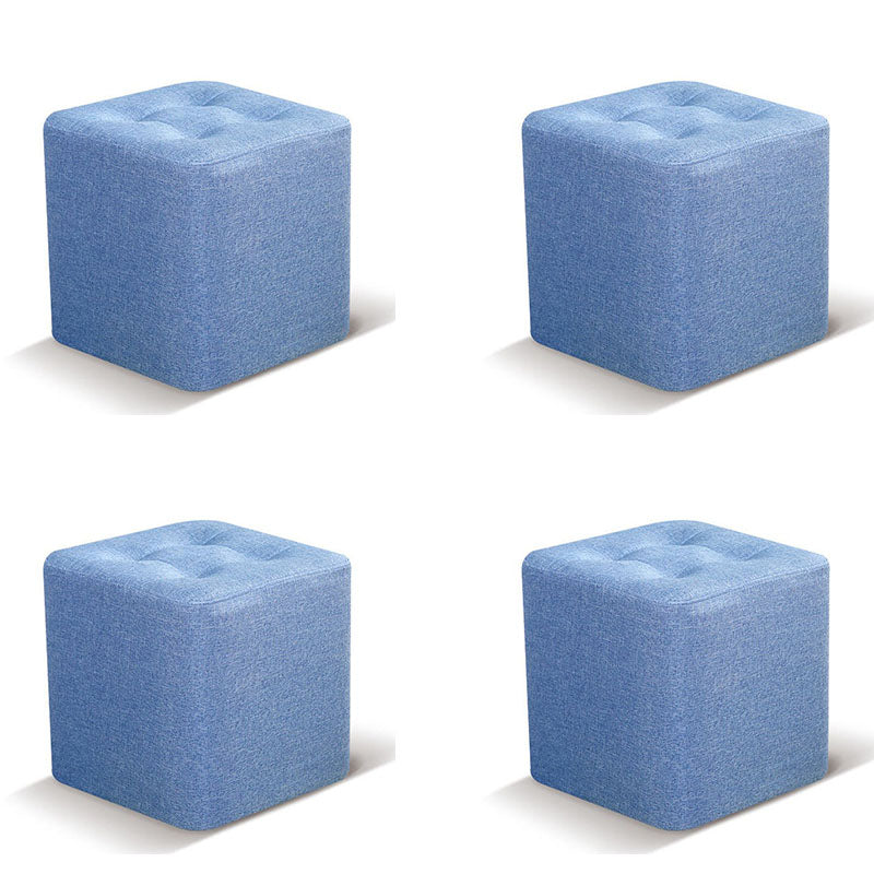 Contemporary Square Shape Cube Linen Blend Upholstered Ottoman