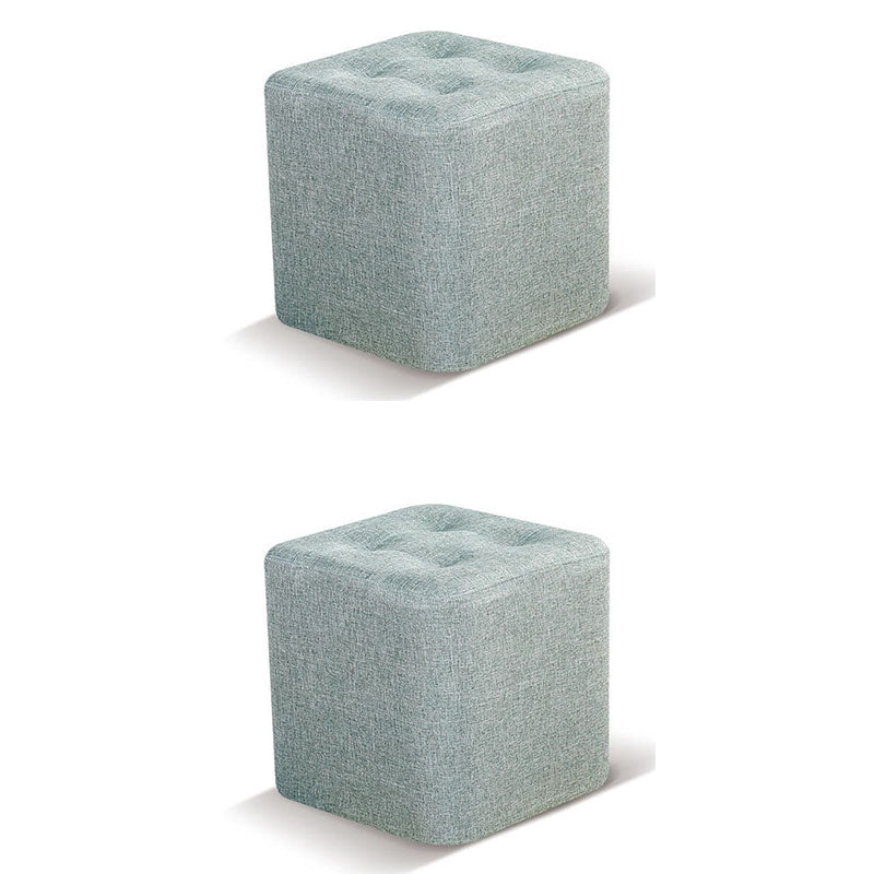 Contemporary Square Shape Cube Linen Blend Upholstered Ottoman
