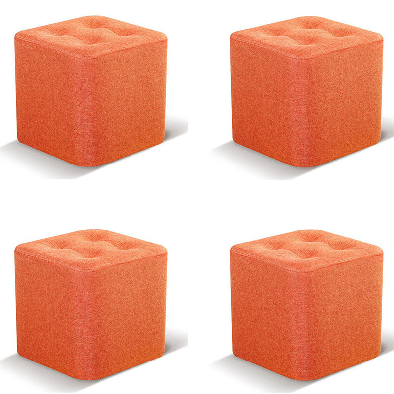 Contemporary Square Shape Cube Linen Blend Upholstered Ottoman