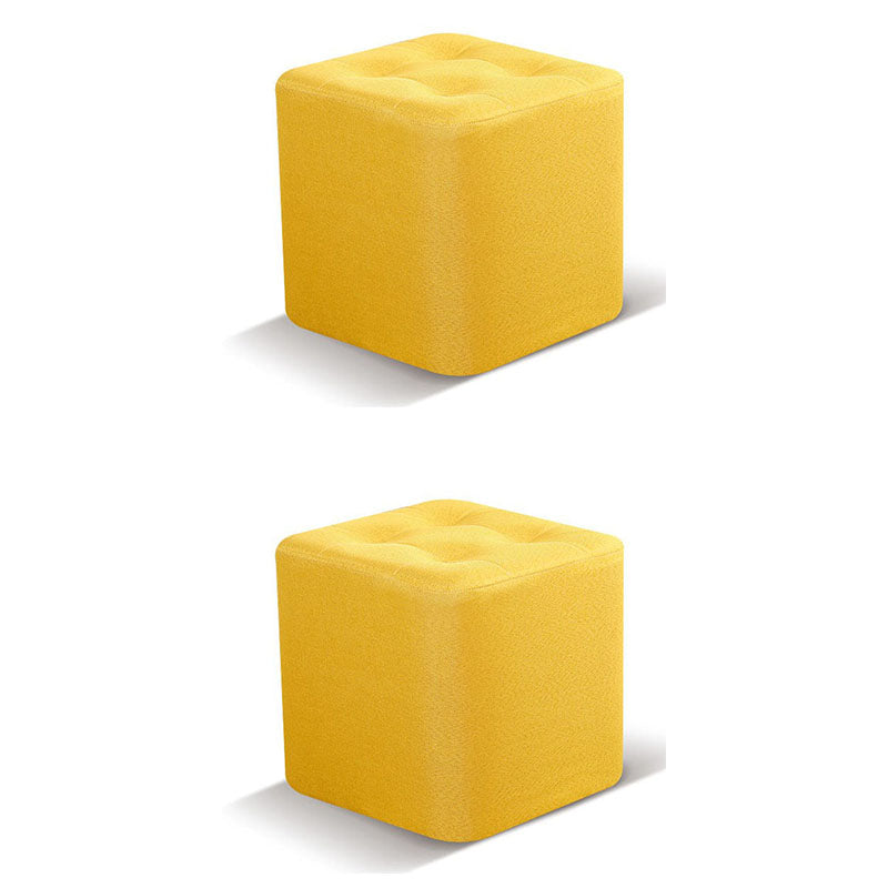Contemporary Square Shape Cube Linen Blend Upholstered Ottoman