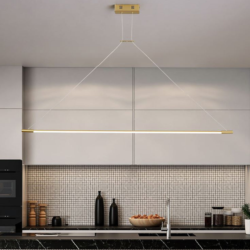 LED Linear Kitchen Island Lighting in Gold Contemporary Solid Brass Ceiling Pendant