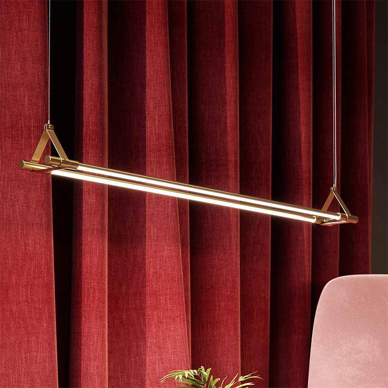 LED Linear Kitchen Island Lighting in Gold Contemporary Solid Brass Ceiling Pendant