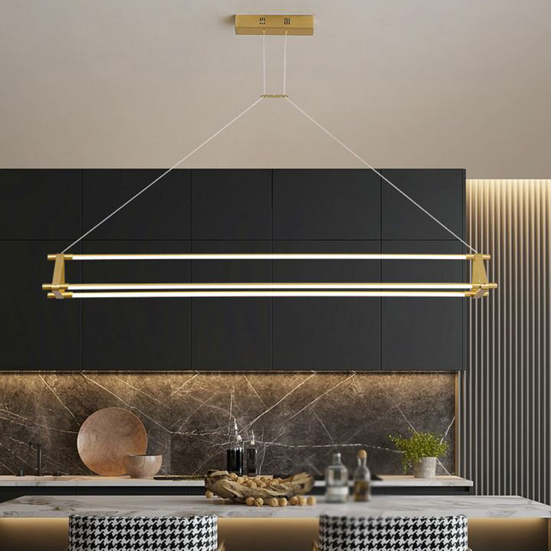 LED Linear Kitchen Island Lighting in Gold Contemporary Solid Brass Ceiling Pendant
