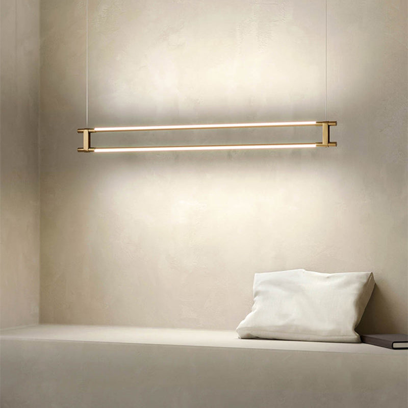 LED Linear Kitchen Island Lighting in Gold Contemporary Solid Brass Ceiling Pendant
