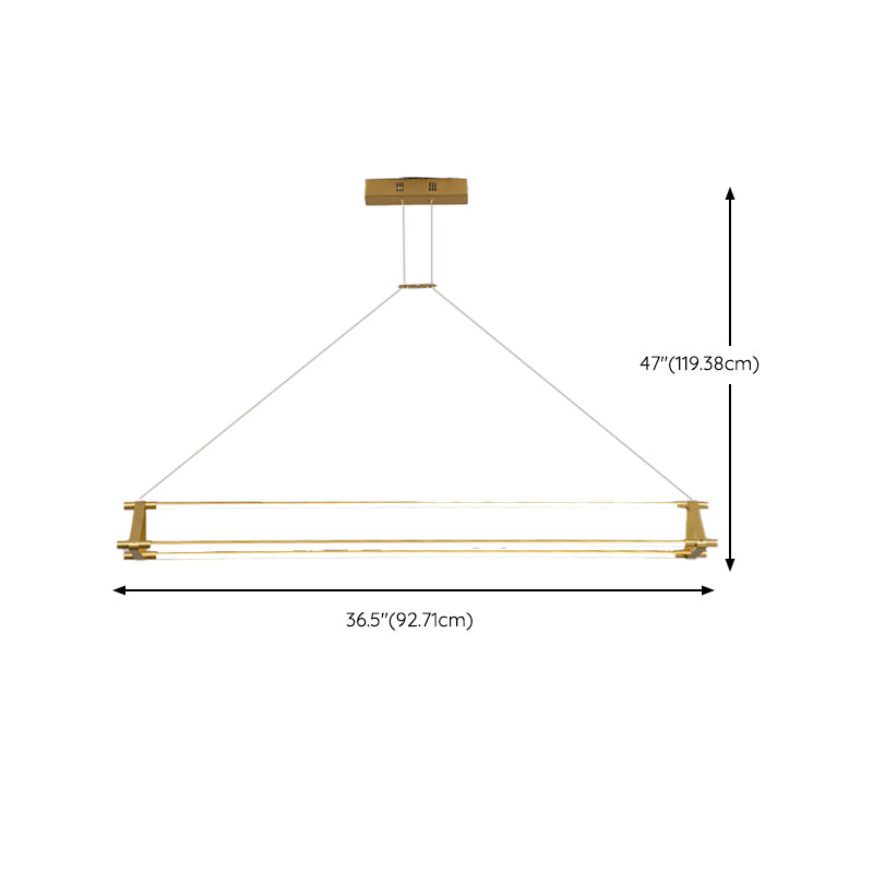 LED Linear Kitchen Island Lighting in Gold Contemporary Solid Brass Ceiling Pendant