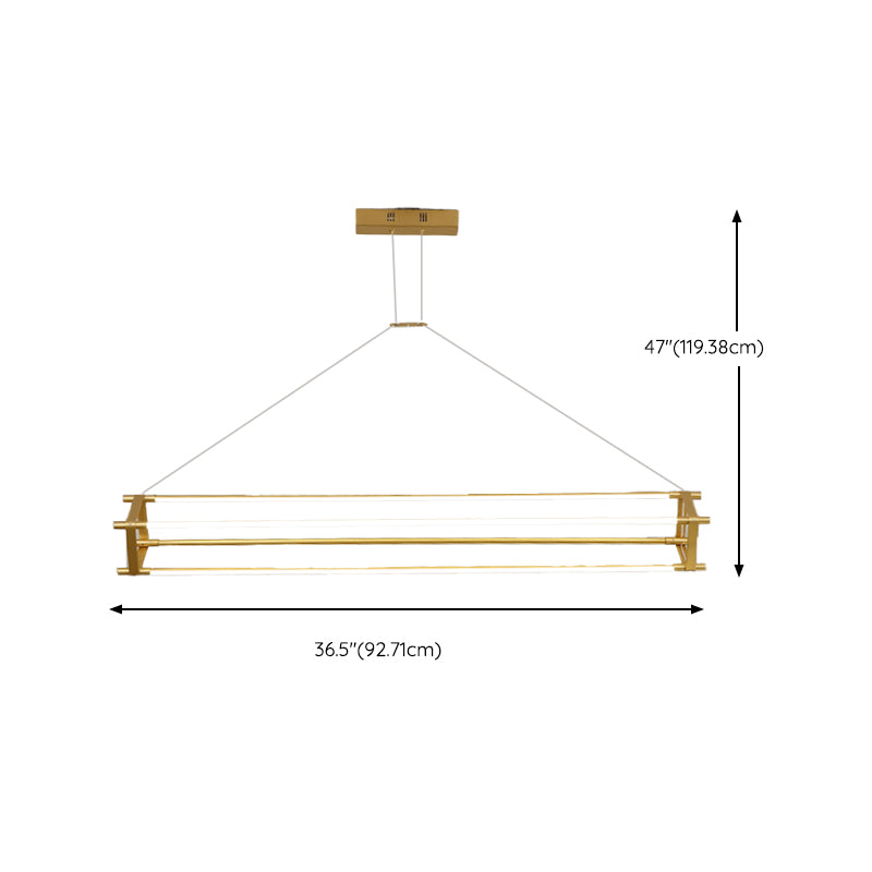 LED Linear Kitchen Island Lighting in Gold Contemporary Solid Brass Ceiling Pendant