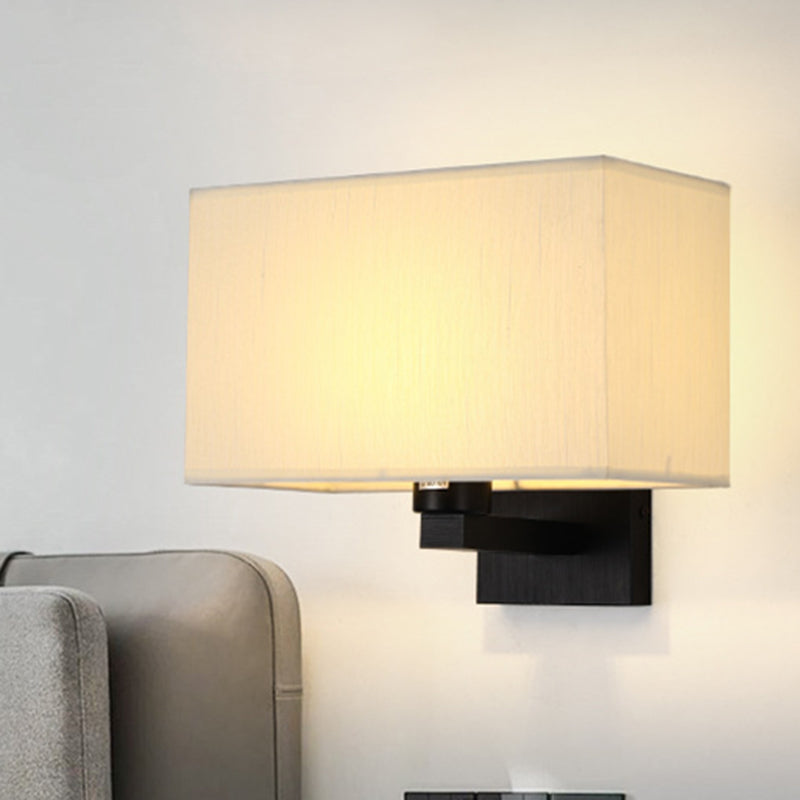 Modern Metal Wall Sconce Rectangle Shape Wall Light with Fabric Shade for Living Room