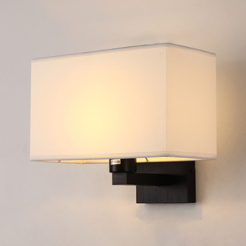 Modern Metal Wall Sconce Rectangle Shape Wall Light with Fabric Shade for Living Room