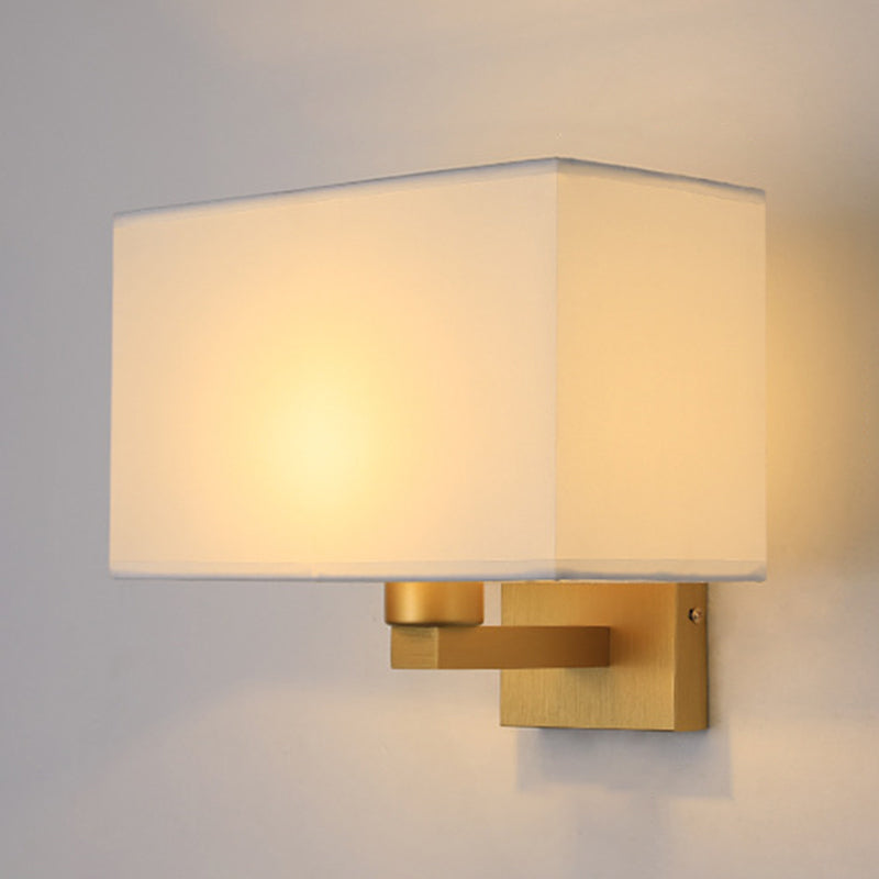 Modern Metal Wall Sconce Rectangle Shape Wall Light with Fabric Shade for Living Room