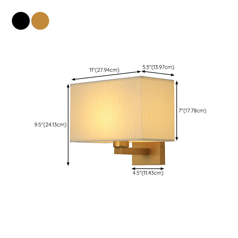 Modern Metal Wall Sconce Rectangle Shape Wall Light with Fabric Shade for Living Room