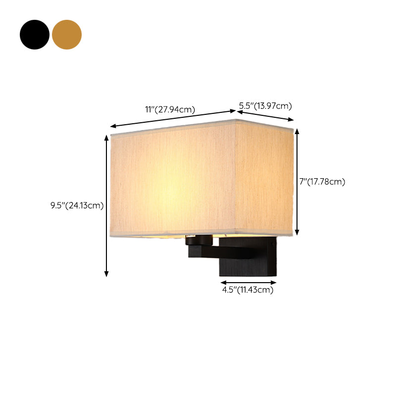 Modern Metal Wall Sconce Rectangle Shape Wall Light with Fabric Shade for Living Room
