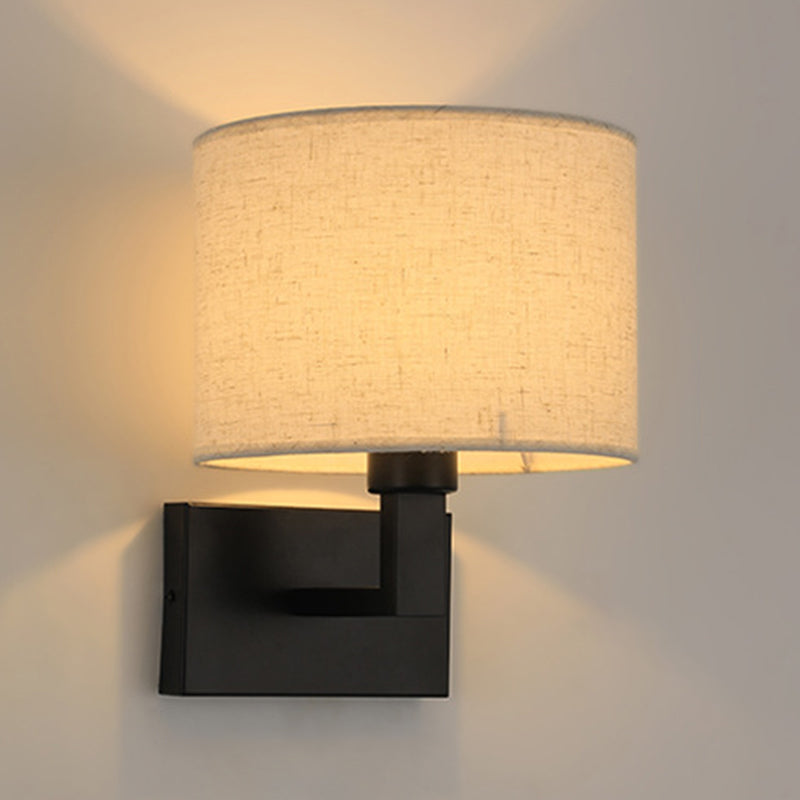 Modern Metal Wall Sconce Cylinder Shape Wall Light with Fabric Shade for Bedroom