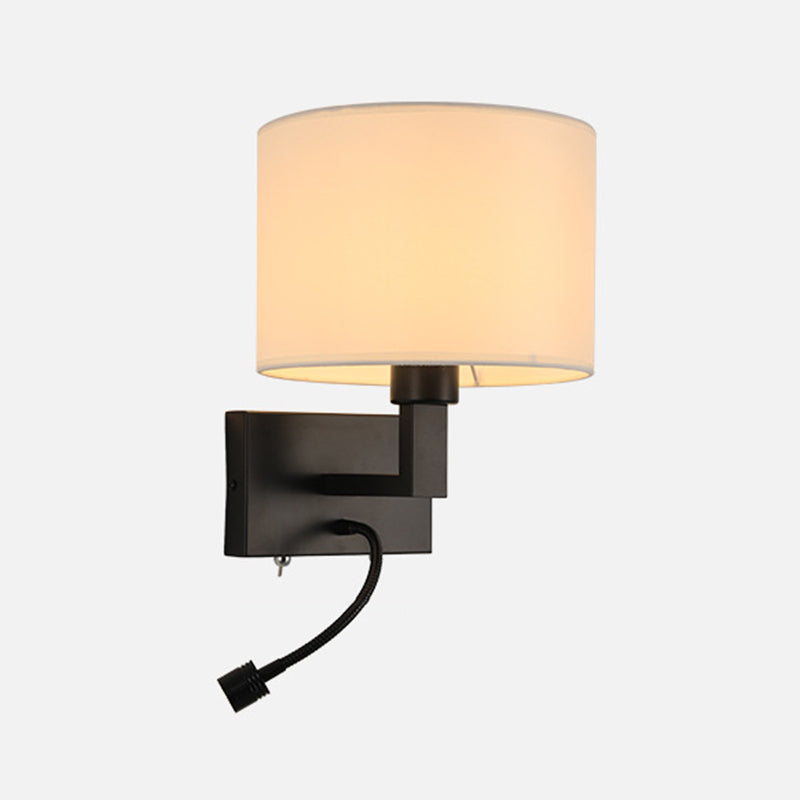 Modern Metal Wall Sconce Cylinder Shape Wall Light with Fabric Shade for Bedroom