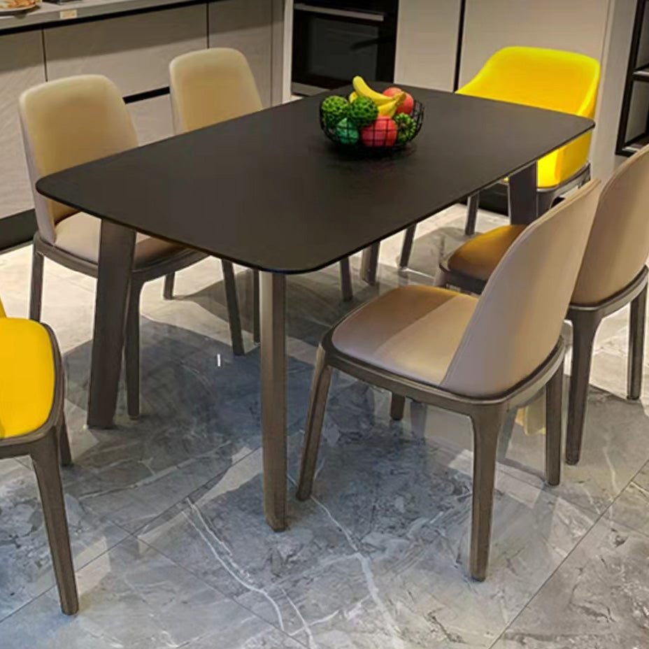 Wooden Frame Contemporary Dinette Table Black Stone Top Dining Table