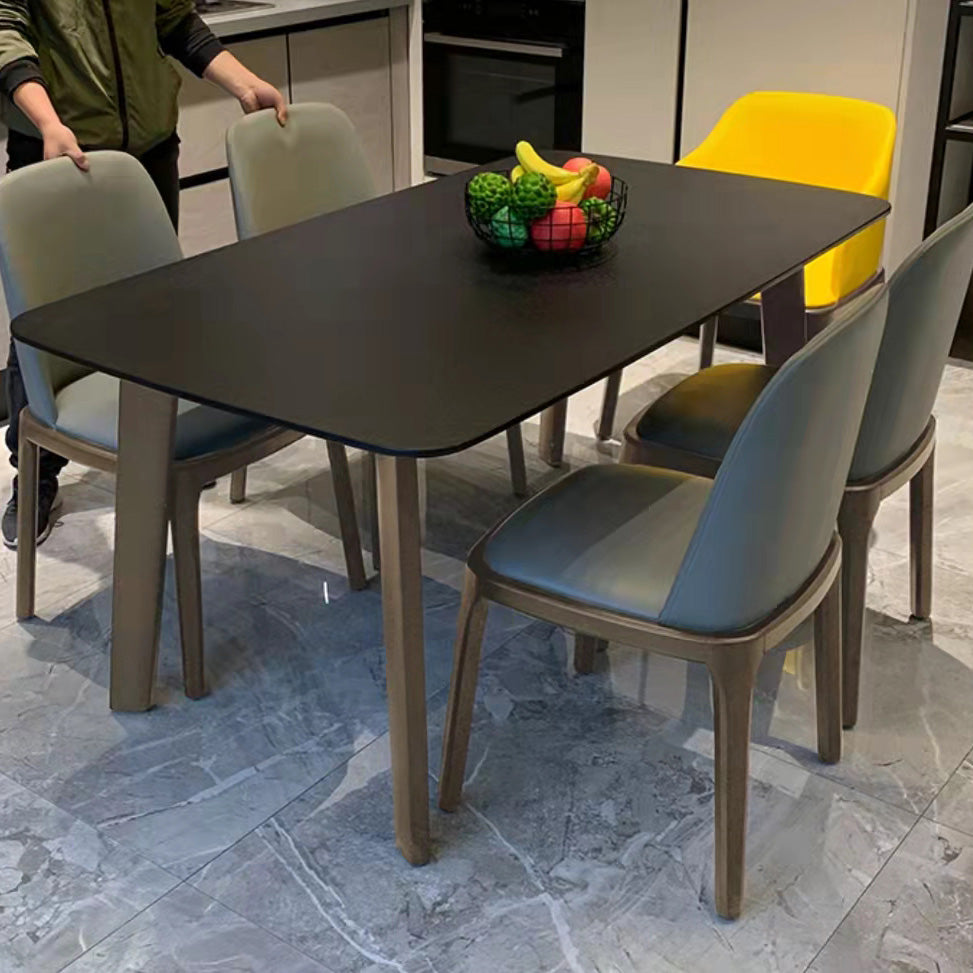 Wooden Frame Contemporary Dinette Table Black Stone Top Dining Table