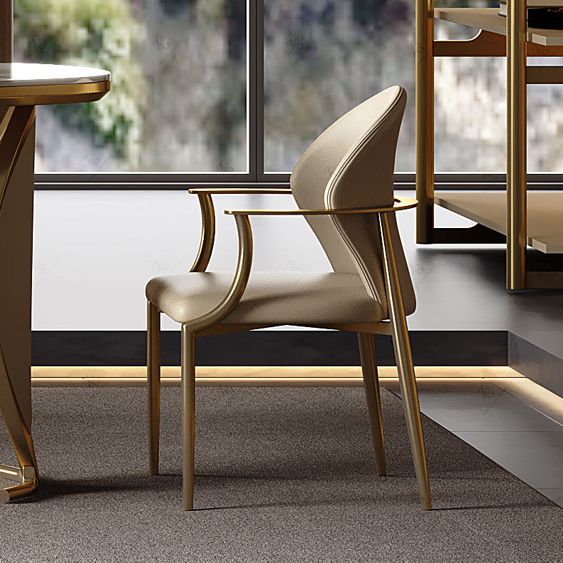 Upholstered Arm Chair Glam Style Metal Dining Chairs for Dining Room