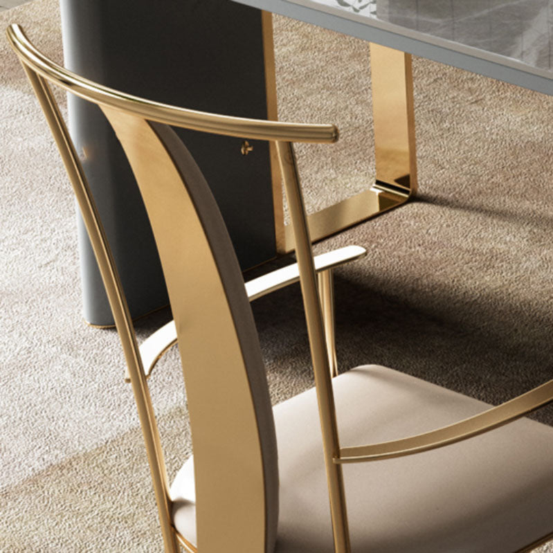 Upholstered Arm Chair Glam Style Metal Dining Chairs for Dining Room