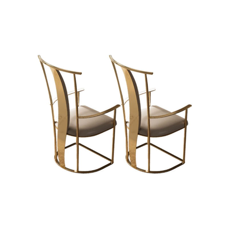 Upholstered Arm Chair Glam Style Metal Dining Chairs for Dining Room
