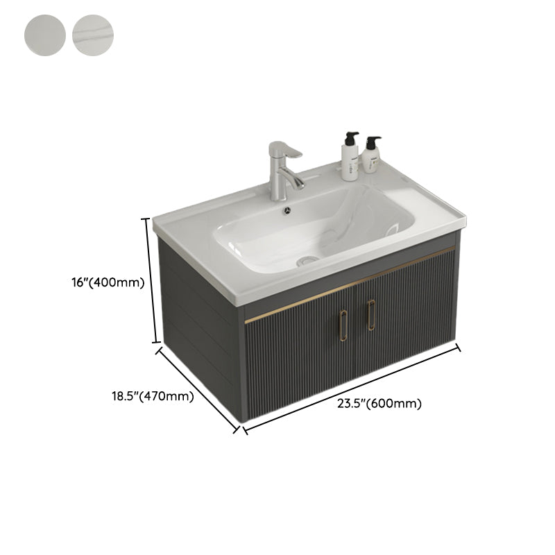 Glam Vanity Single Sink Wall Mounted 2 Doors Metal Frame Rectangular Vanity with Mirror