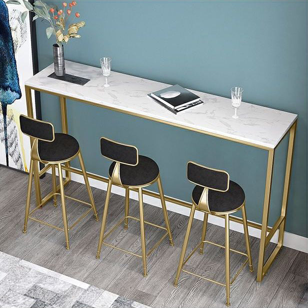 Glam Style Marble Bar Dining Table Rectangle Bar Table in White