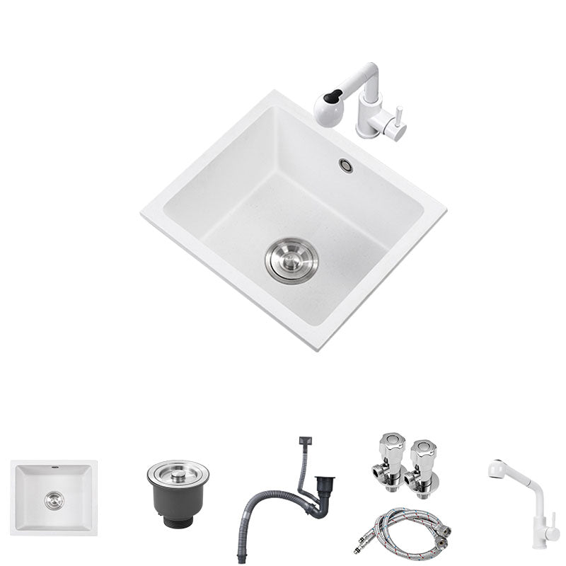 Quartz Kitchen Sink Drop-In Kitchen Sink with Basket Strainer