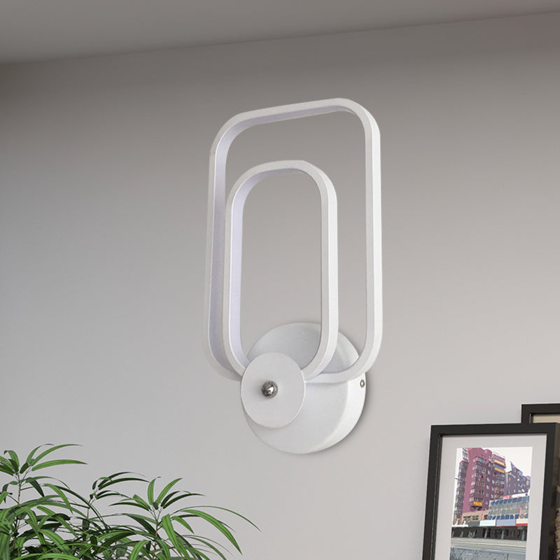 Rectangle Frame Aluminum Sconce Minimalist LED White Wall Mount Lighting in Warm/White Light