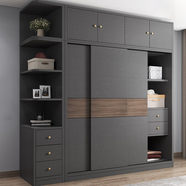 Modern Artificial Wood Wardrobe Armoire Freestanding Wardrobe in Black