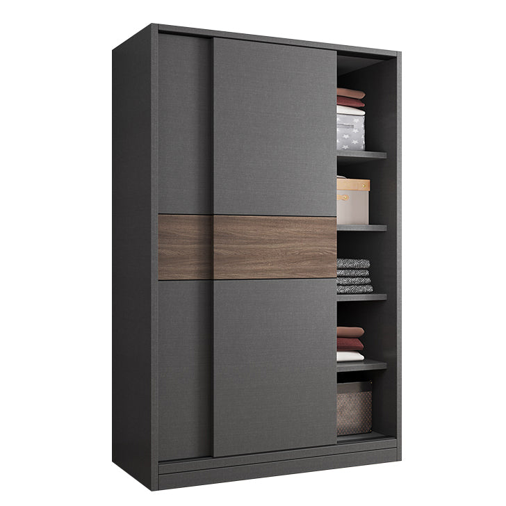 Modern Artificial Wood Wardrobe Armoire Freestanding Wardrobe in Black