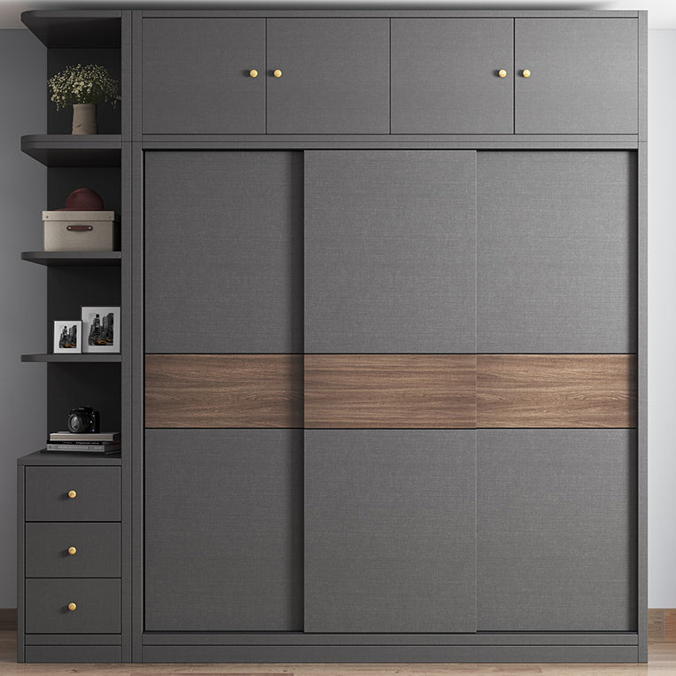Modern Artificial Wood Wardrobe Armoire Freestanding Wardrobe in Black